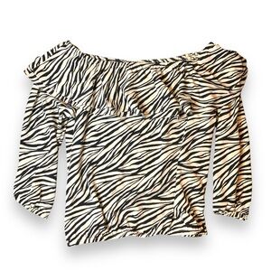 MICHAEL KORS Women's Printed Stadium Ruffled-Overlay Off-The-Shoulder Top